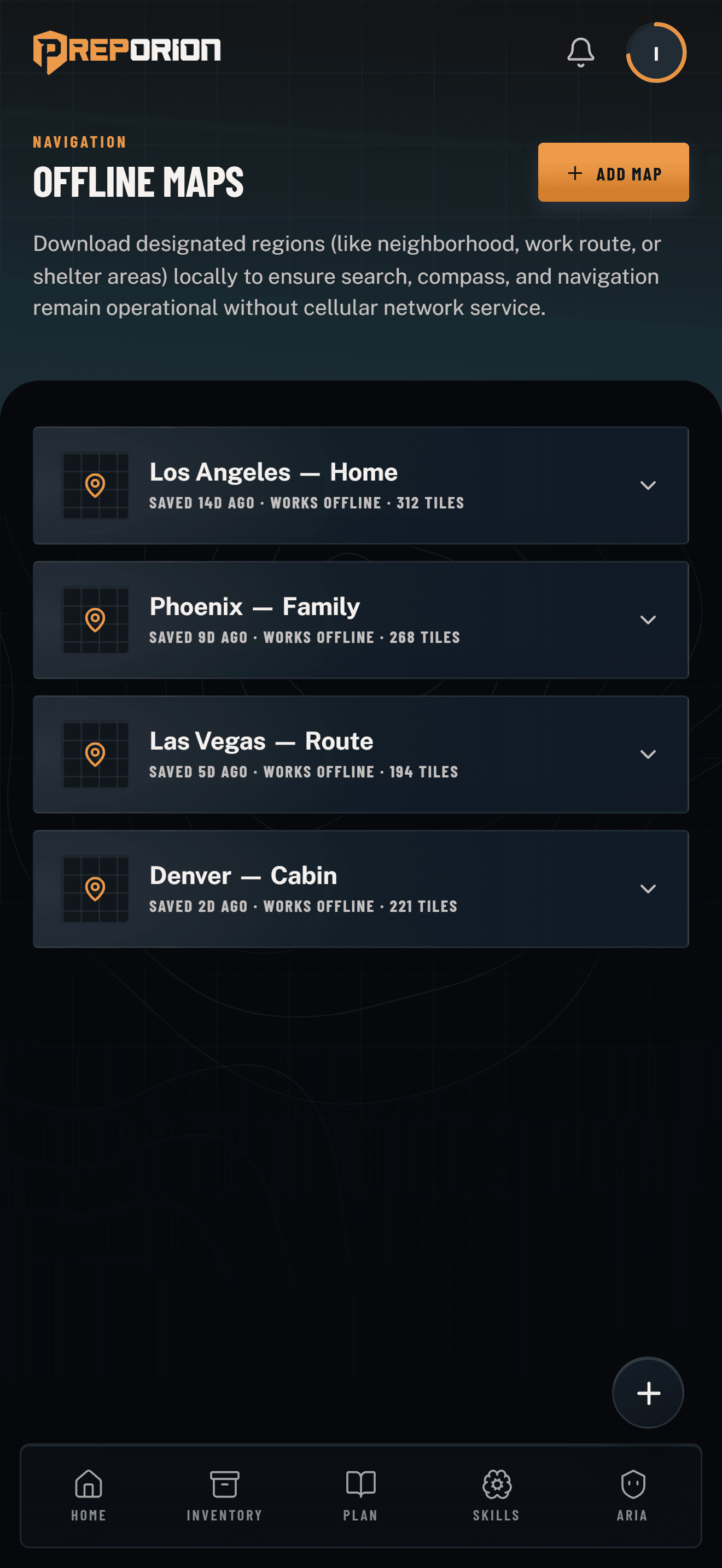 Preporion offline map with saved household locations